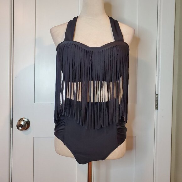 NEW WATER PRINCESS SZ XL 2 Piece Black Swimsuit Boho Cruisewear Vacation - Picture 1 of 11
